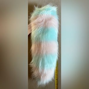 Justice Girls Pink Blue Faux Fur Tail with Ribbon to Tie Around Waist